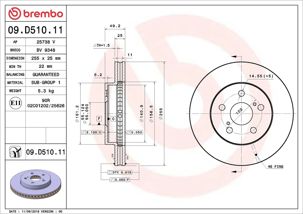 Brzdový kotouč BREMBO 09.D510.11 – OE 4351247060