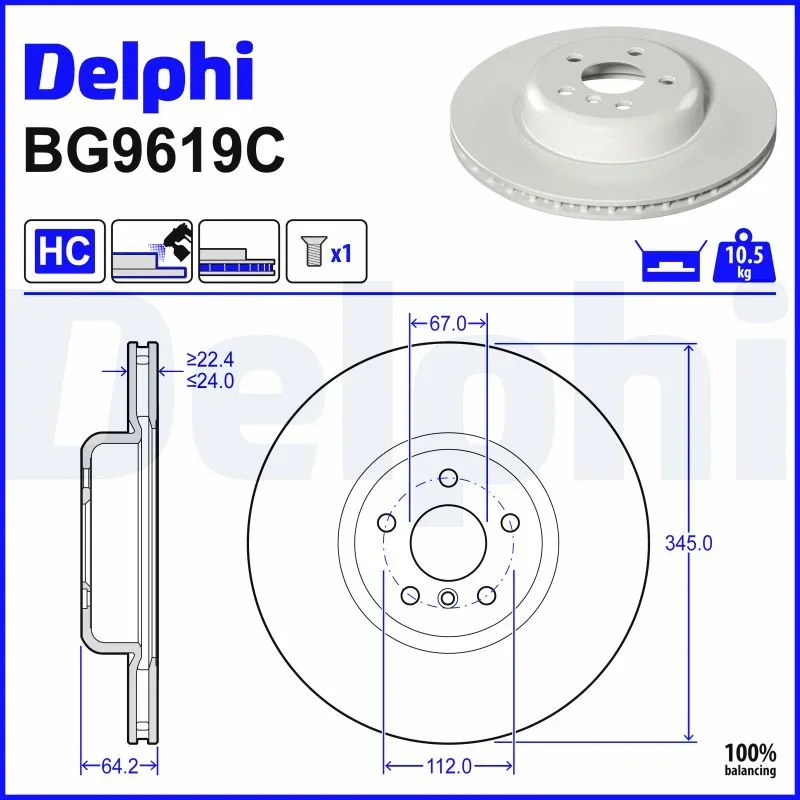 Brzdový kotouč DELPHI BG9619C – OE 34208853554