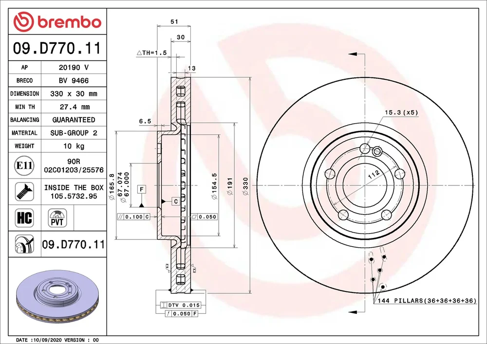 Brzdový kotouč BREMBO 09.D770.11