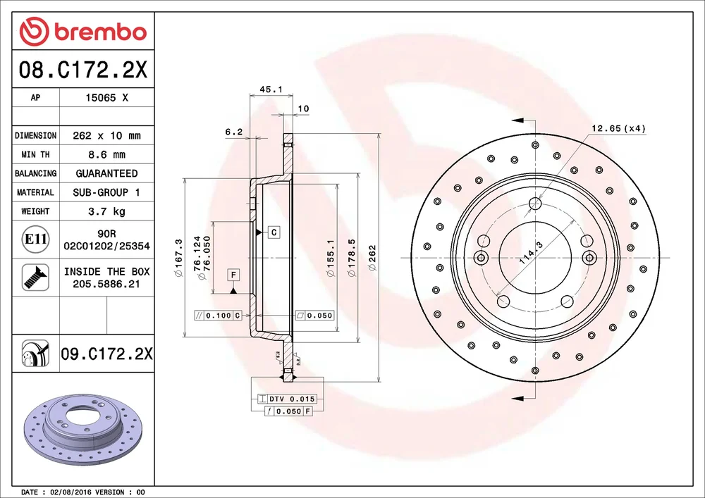 Brzdový kotouč BREMBO 08.C172.2X