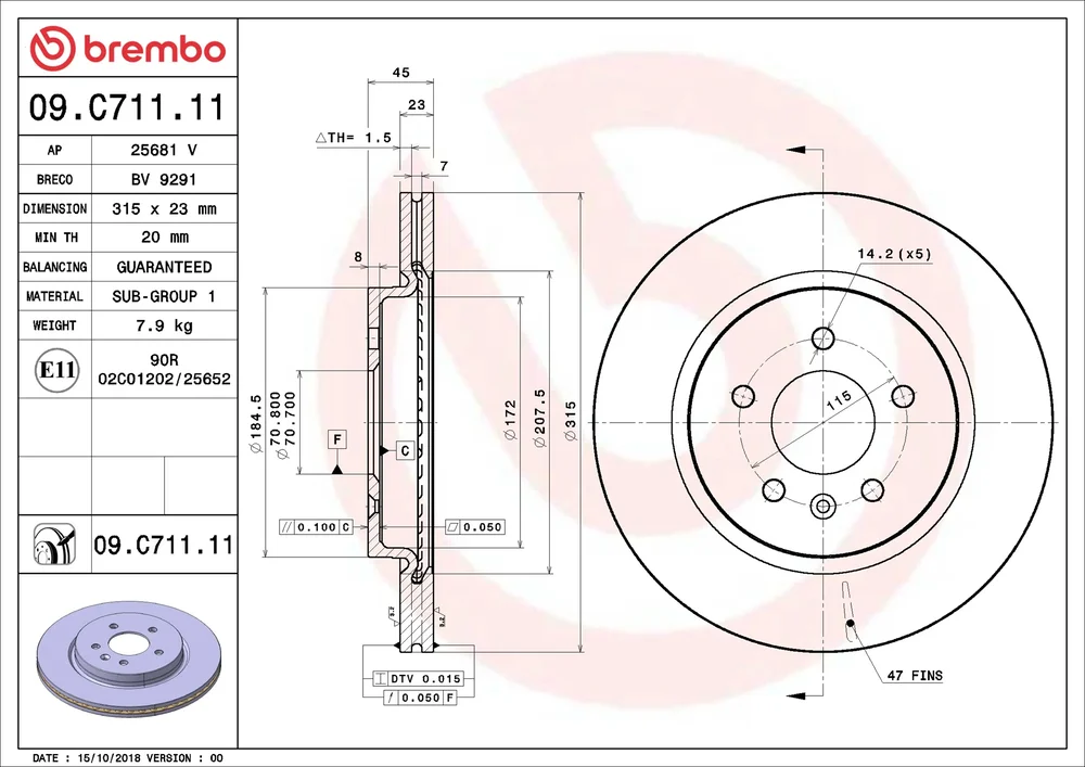 Brzdový kotouč BREMBO 09.C711.11