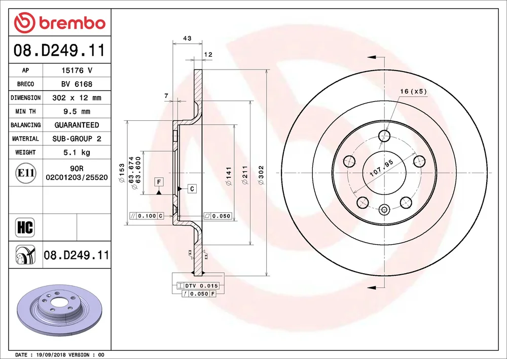 Brzdový kotouč BREMBO 08.D249.11 – OE 31423721