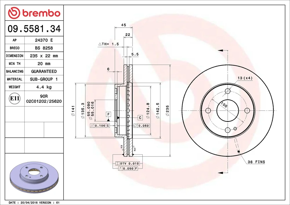 Brzdový kotouč BREMBO 09.5581.34