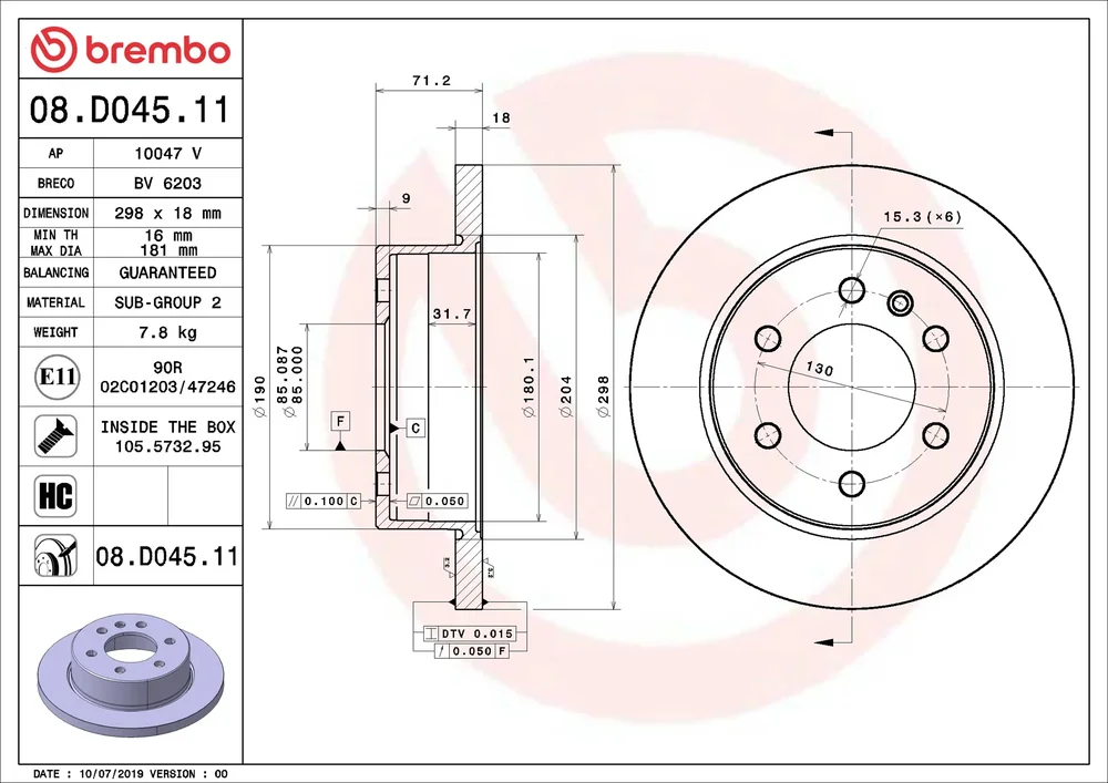 Brzdový kotouč BREMBO 08.D045.11
