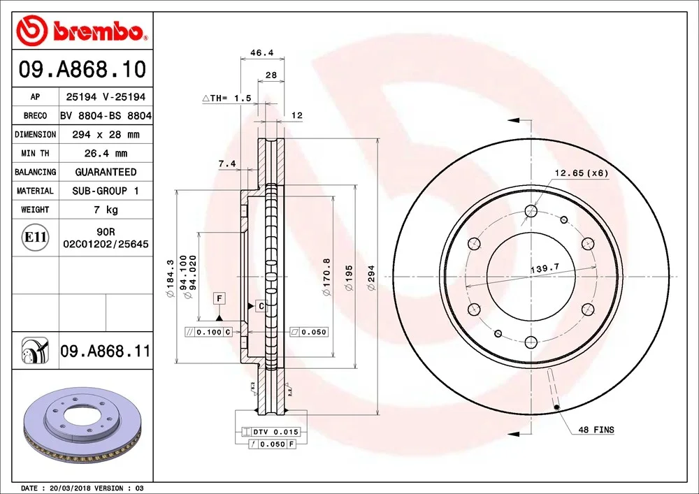 Brzdový kotouč BREMBO 09.A868.11
