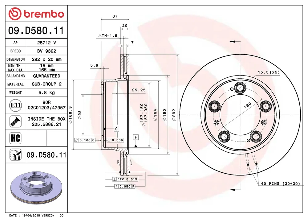 Brzdový kotouč BREMBO 09.D580.11