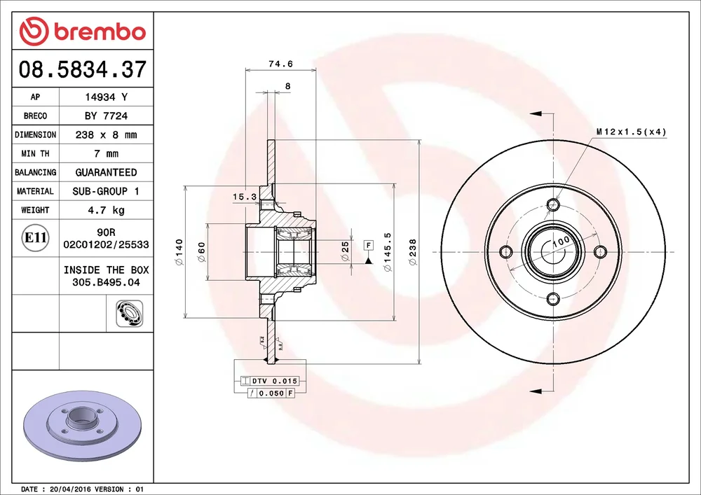 Brzdový kotouč BREMBO 08.5834.37