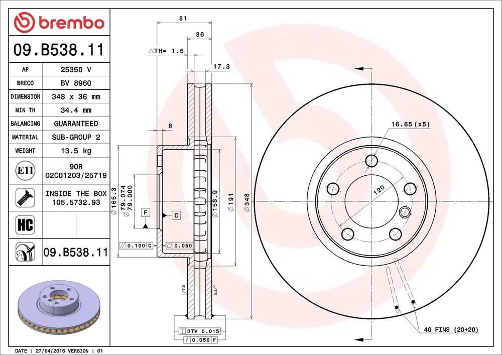 Brzdový kotouč BREMBO 09.B538.11