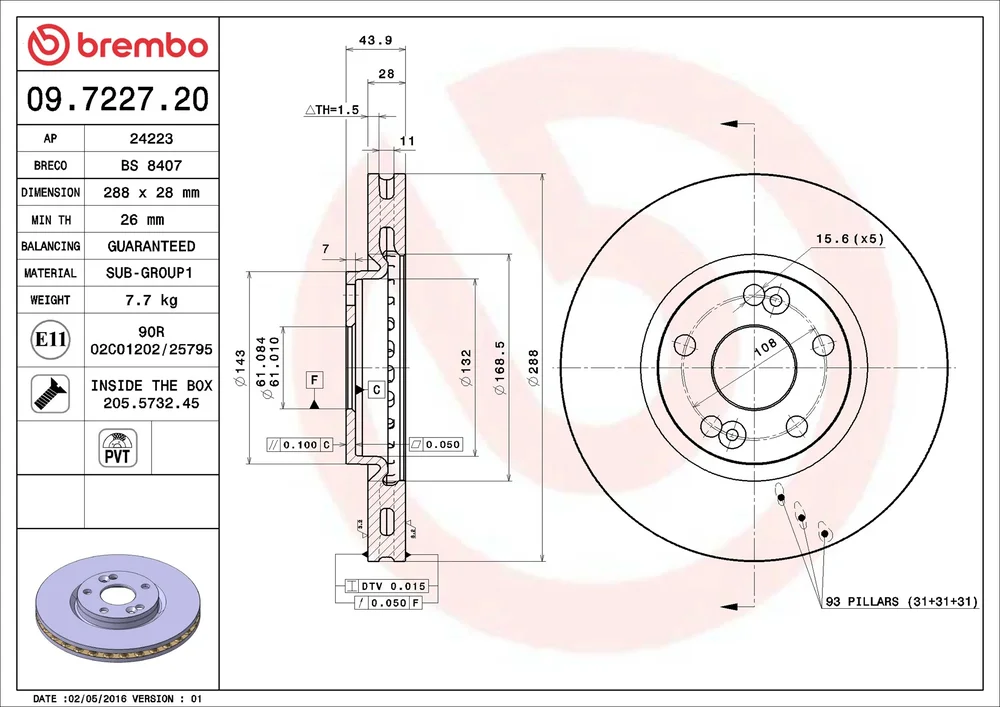 Brzdový kotouč BREMBO 09.7227.20