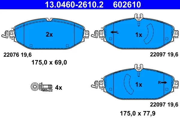 Sada brzdových destiček, kotoučová brzda ATE 13.0460-2610.2 Sada brzdových destiček, kotoučová brzda ATE 13.0460-2610.2