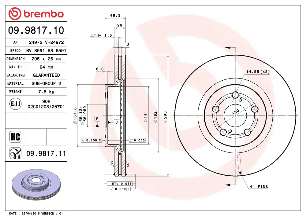 Brzdový kotouč BREMBO 09.9817.11