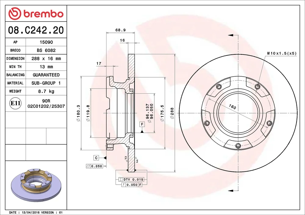 Brzdový kotouč BREMBO 08.C242.20