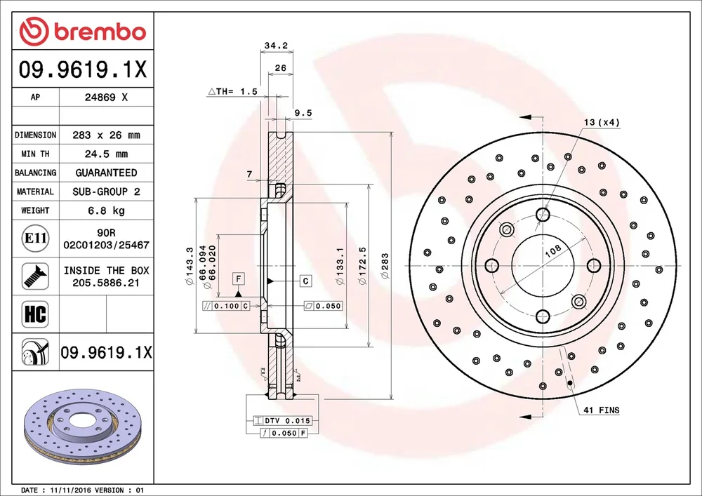 Brzdový kotouč BREMBO 09.9619.1X