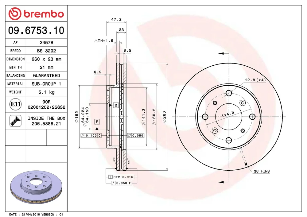 Brzdový kotouč BREMBO 09.6753.10