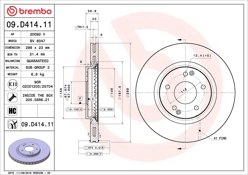 Brzdový kotouč BREMBO 09.D414.11