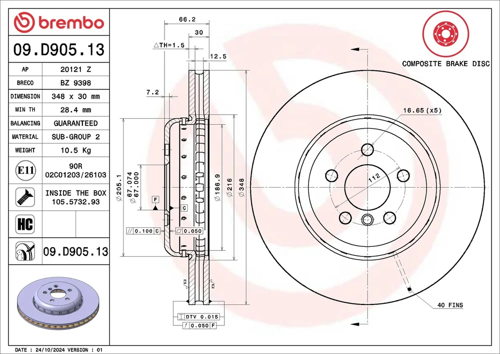 Brzdový kotouč BREMBO 09.D905.13