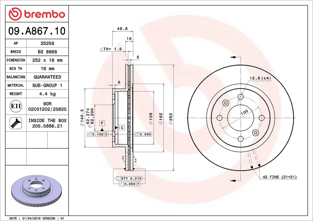 Brzdový kotouč BREMBO 09.A867.10