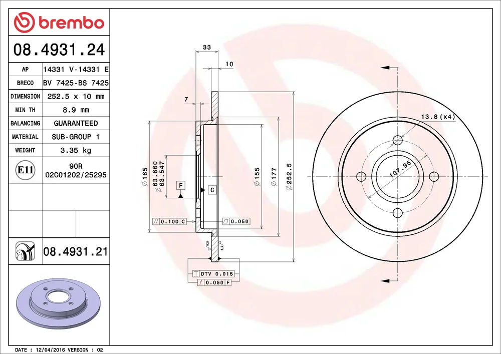 Brzdový kotouč BREMBO 08.4931.24