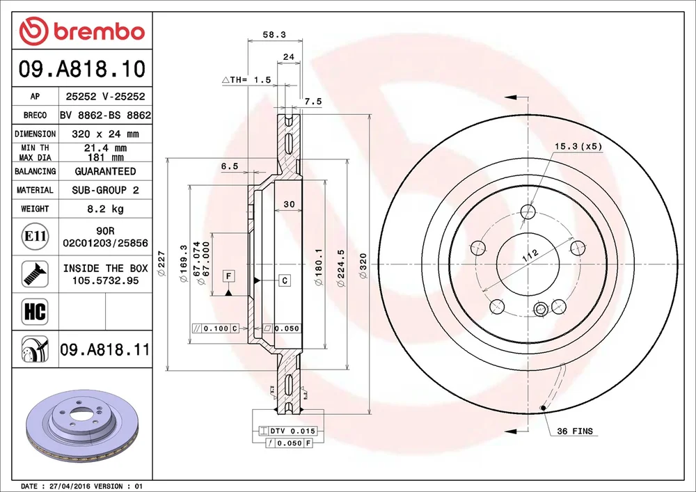 Brzdový kotouč BREMBO 09.A818.11