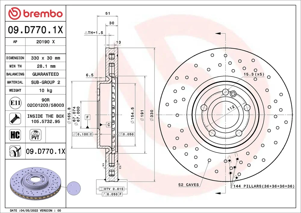 Brzdový kotouč BREMBO 09.D770.1X