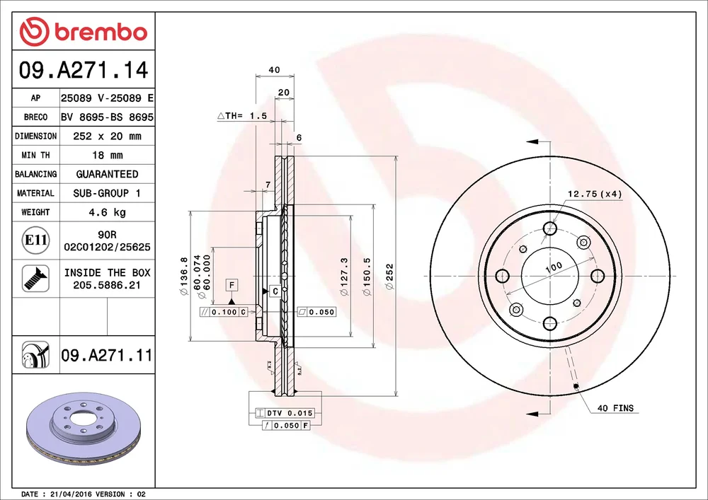 Brzdový kotouč BREMBO 09.A271.14
