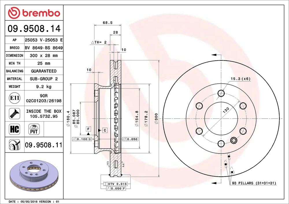 Brzdový kotouč BREMBO 09.9508.11