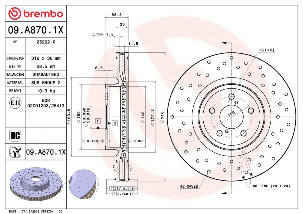 Brzdový kotouč BREMBO 09.A870.1X