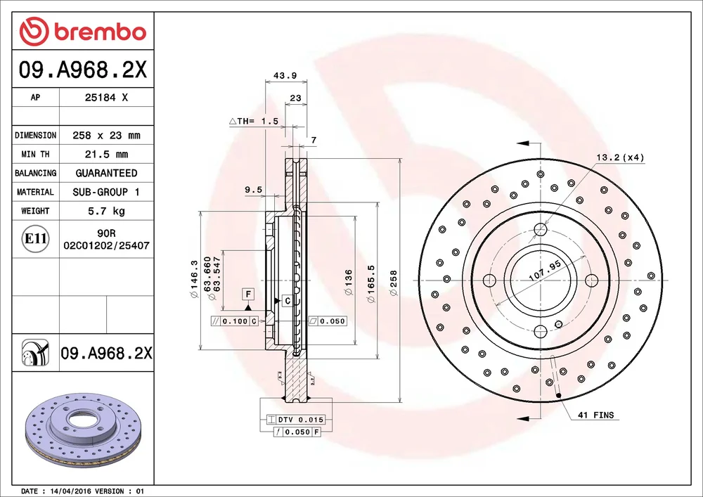 Brzdový kotouč BREMBO 09.A968.2X