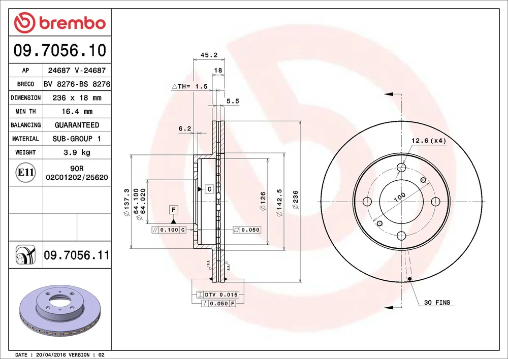 Brzdový kotouč BREMBO 09.7056.11