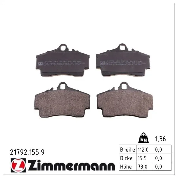 Sada brzdových destiček, kotoučová brzda ZIMMERMANN 21792.155.9