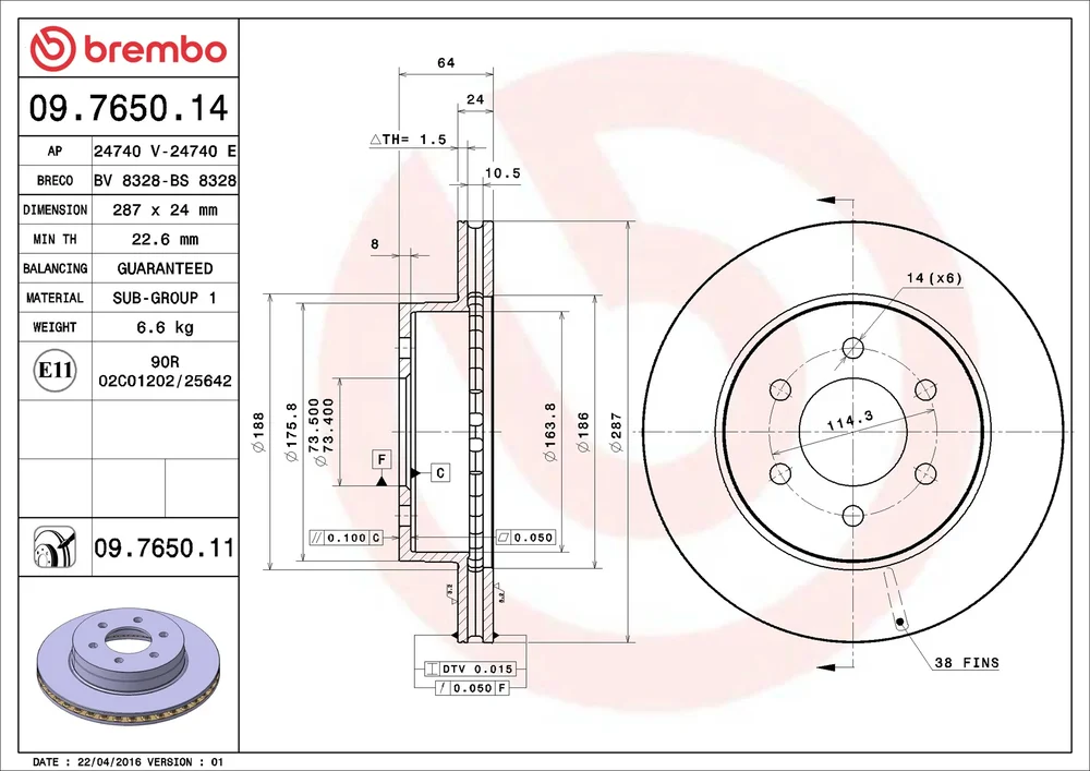 Brzdový kotouč BREMBO 09.7650.11