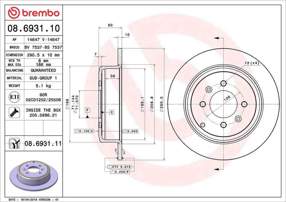 Brzdový kotouč BREMBO 08.6931.11