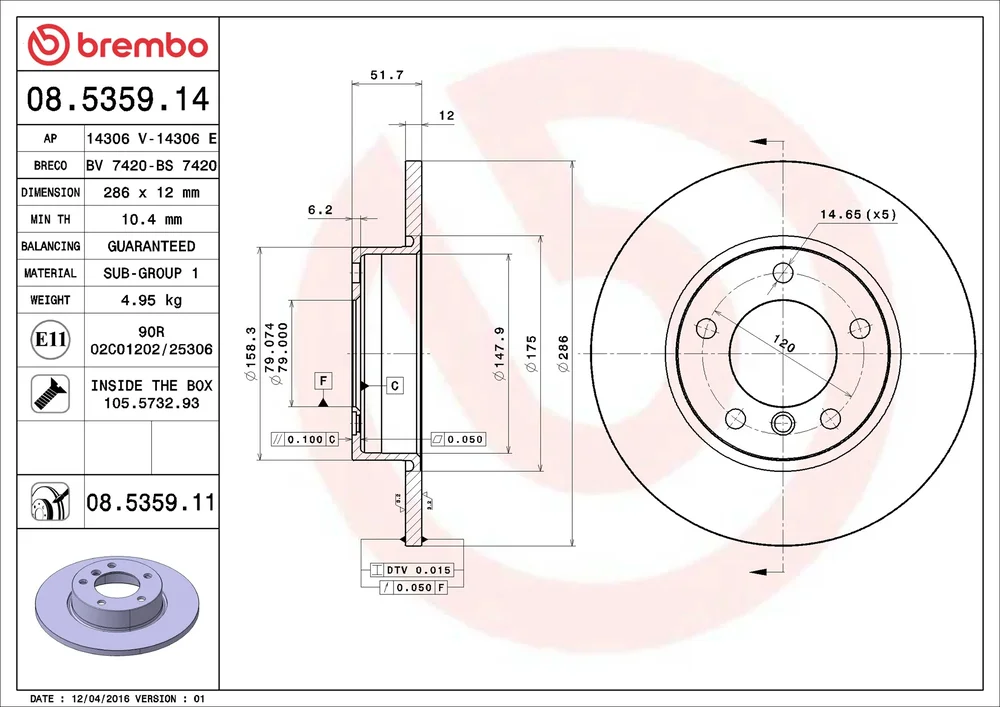 Brzdový kotouč BREMBO 08.5359.11