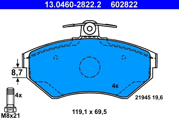 Sada brzdových destiček, kotoučová brzda ATE 13.0460-2822.2